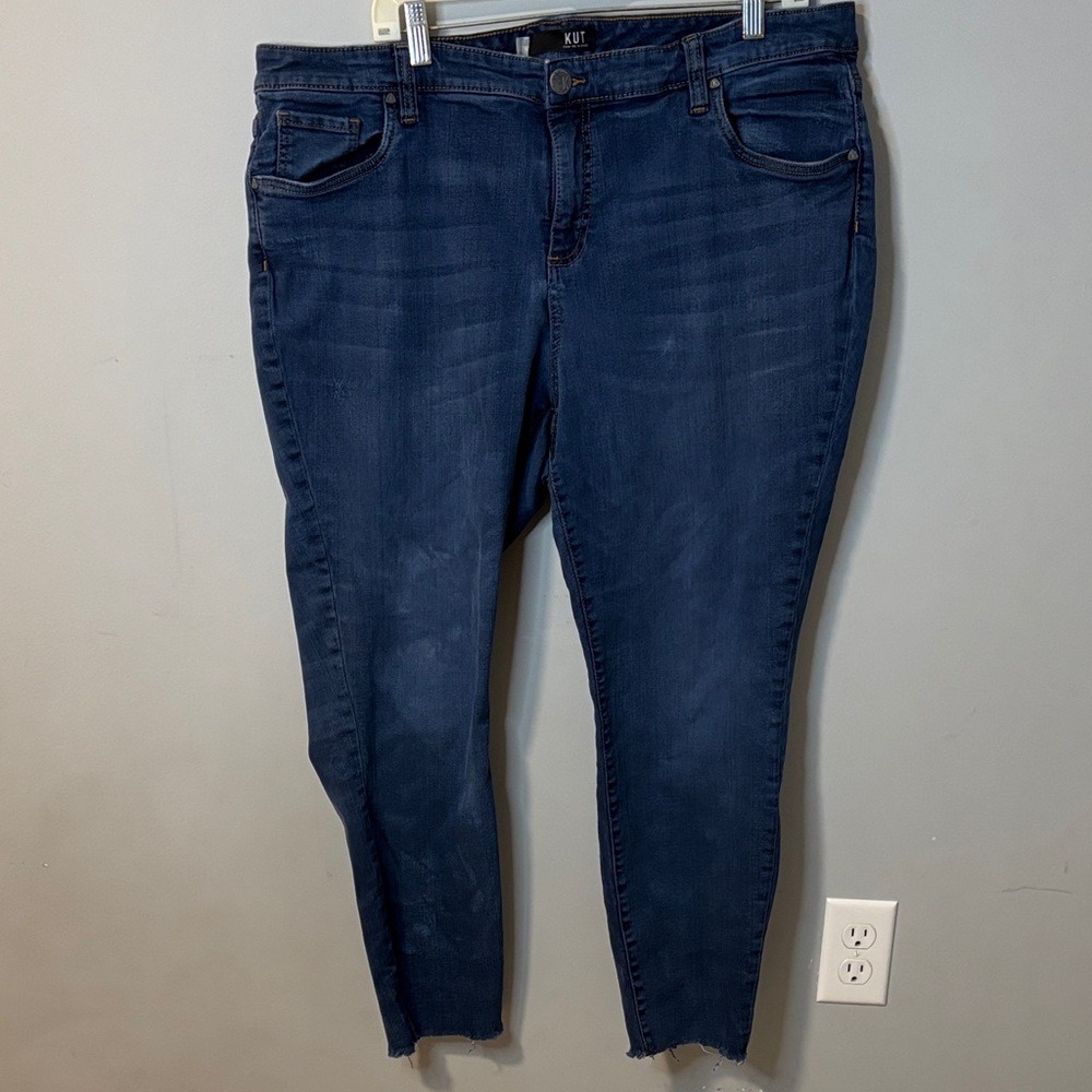 Kut from the Kloth Connie Ankle Skinny‎ Jeans Blue Raw Hem 22W Distressed Plus